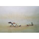 Bak Koi Tay (1939-2005) Watercolour on rice paper Malay fishermen standing in the water, signed,