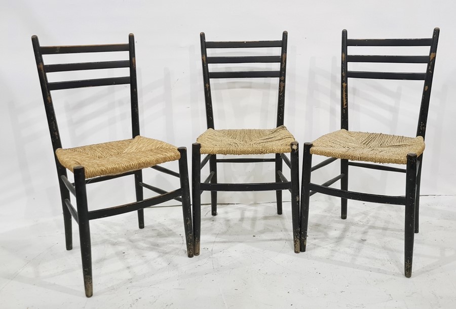 Set of three ladderback chairs with rush seats (3)