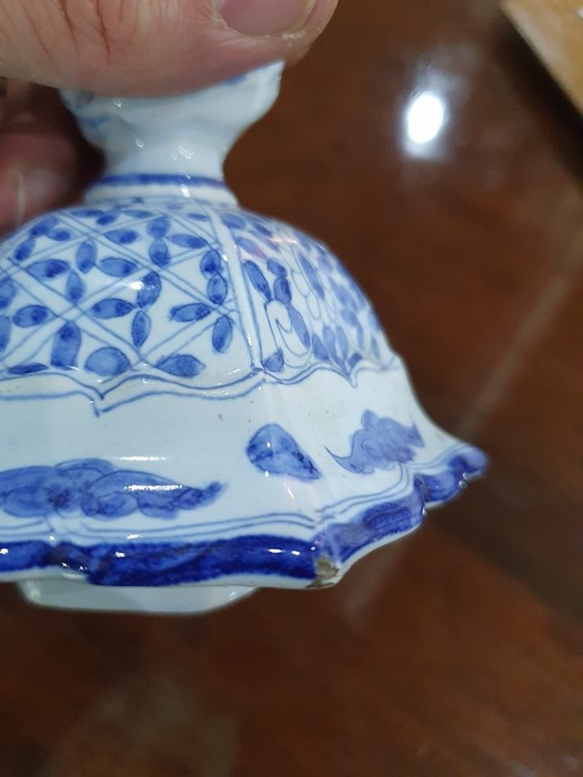 Pair of 18th century Dutch Delft vases with covers of hexagonal baluster form, the domed covers with - Image 42 of 45