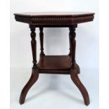 Octagonal centre table on turned supports, square under-tier, cabriole legs, 57cm x 66.5cm