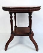 Octagonal centre table on turned supports, square under-tier, cabriole legs, 57cm x 66.5cm