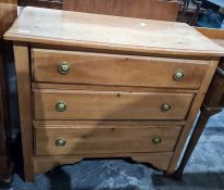 Early 20th century walnut three-drawer chest, the rectangular top with moulded edge, square