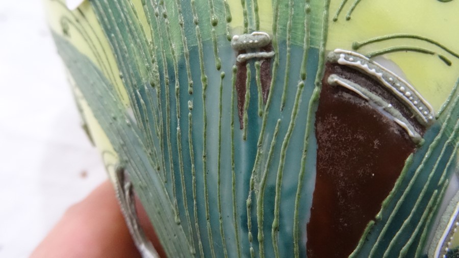 Noritake-style two-handled vase decorated with tube-lined floral sprays, on green and yellow ground, - Image 10 of 13