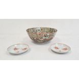 Chinese Canton porcelain bowl with floral medallions on an orange scale ground, 23cm diameter and