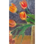 Diana Gillies (Scotland) Mixed media "Droopy Tulips", 23.5cm x 14cm Iona Shore  Pastel Coastal scene