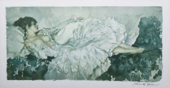 Sir William Russell Flint (1880 - 1969) Colour print  "The Silver Frock", ballerina at rest,