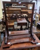 20th century mahogany dressing table mirror with two brass candlesticks, plinth base