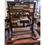 20th century mahogany dressing table mirror with two brass candlesticks, plinth base