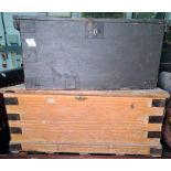 Large metal banded wooden box and another (2)