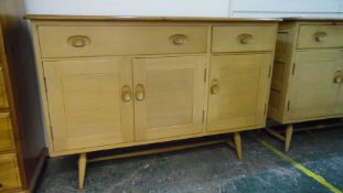 Lucian Ercolani Ercol model 351 elm-topped sideboard with beech body, two drawers and three cupboard