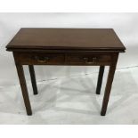 19th century tea table, the rectangular top with moulded edge above two drawers, square section