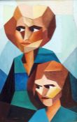 20th Century School Oil on canvas Cubist portrait of two figures, indistinctly signed lower left and