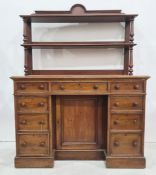 19th century mahogany desk with shelved superstructure across two tiers, rectangular top with