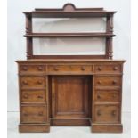 19th century mahogany desk with shelved superstructure across two tiers, rectangular top with