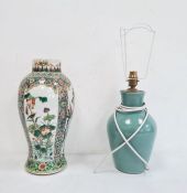 19th century Chinese famille verte inverse baluster-shaped porcelain vase/table lamp, 40cm high