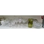 Eleven cut glass stemmed wines, five cut glass tumblers, two cut champagne flutes, six various cut