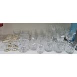 Set of five cut sundae dishes, 18 various cut tumblers, eight cut wines and seven other glass items