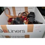 Box of cameras and other photographic equipment including a Kodak Retinette 1A camera  Condition