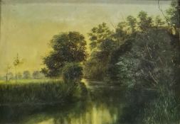 20th century school Oil on canvas Country scene with river, unsigned, 48cm x 70cm