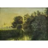 20th century school Oil on canvas Country scene with river, unsigned, 48cm x 70cm