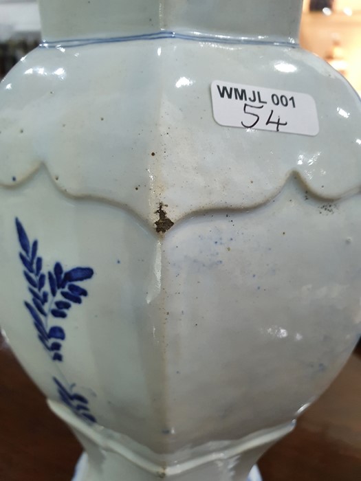 Pair of 18th century Dutch Delft vases with covers of hexagonal baluster form, the domed covers with - Image 33 of 45