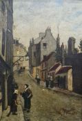 19th century school Oil on canvas Town street scene, signed indistinctly lower right 'Mittle'(?) and