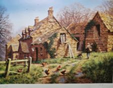 E Hersey (20th century school) Limited edition colour print Farmyard scene, No.275/350, signed in