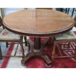 19th century mahogany circular centre table with moulded edge, on faceted central column to