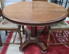 19th century mahogany circular centre table with moulded edge, on faceted central column to