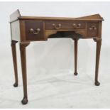 20th century washstand with three-quarter gallery rectangular top above three drawers, on turned
