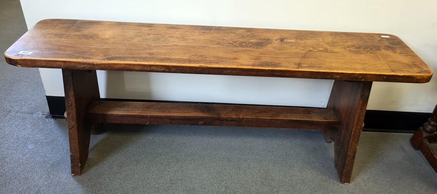 20th century bench on trestle-style base, 122cm x 46.5cm Condition Reportcondition good, solid,