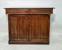 19th century mahogany dresser base, the rectangular top with applied moulded edge above two drawers,