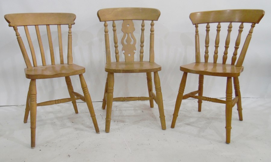 Nine assorted beech framed chairs (9) Condition ReportThe chairs are generally good condition with