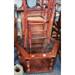 Hexagonal two-tier coffee table and two cane-seated chairs and a cast stone shoe (4)