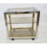 Chrome and glass three-tier tea trolley on castors, 70cm x 69cm