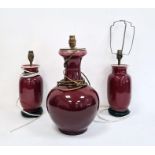 Three Asian porcelain vase lamps with sang-de-boeuf glaze (3)  Condition Reporttallest only;  unable
