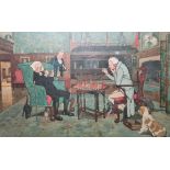 After Cecil Aldin Colour print Elderly gentleman playing chess before an open fire, framed Print