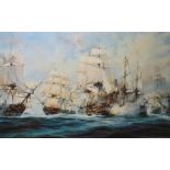 After Robert Taylor Colour print The Battle of Trafalgar, framed