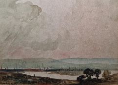 Alfred W Rich (1859-1929) Watercolour vignette "Chatham", signed lower left, bears paper label