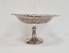 George V silver circular pedestal dish, mask, leaf and scroll relief decoration to rim, pierced