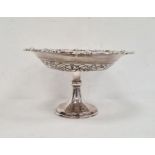 George V silver circular pedestal dish, mask, leaf and scroll relief decoration to rim, pierced