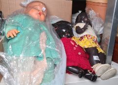 Vintage African black baby doll, another and two celluloid large baby dolls (4)