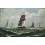 19th century school Oil on board Ships at sea, unsigned, 18.5cm x 28cm