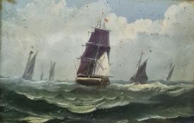 19th century school Oil on board Ships at sea, unsigned, 18.5cm x 28cm