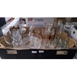 Box of various wine glasses, vases, bowls, etc