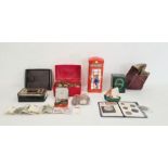 Collection of coins including large quantity of sixpences, a tiny money box, a wallet, some bank