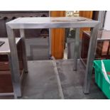 Rectangular side table with glass top, steel base, 61cm x 61cm