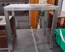 Rectangular side table with glass top, steel base, 61cm x 61cm