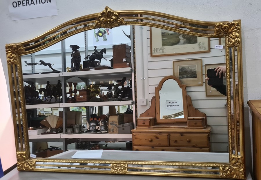 Overmantel mirror with arched top, in gilt-effect frame, 127cm x 85cm