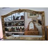 Overmantel mirror with arched top, in gilt-effect frame, 127cm x 85cm